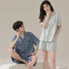 Kvinnors sömnkläder par pajamas Set Cotton Short Sleeve Men's Summer Leisure Women 2023 Simple Solid Color Soft Home Clothes Pijama Suit