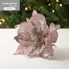 Dekorative Blumen, 22 cm, Champagner-Weihnachtsblumen-Imitationsmuster, DIY, rote mehrschichtige Netz-Baumdekoration