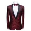 Costumes pour hommes Blazers Marque Hommes Col Châle Vin Rouge Costume Décontracté Veste De Soirée De Bal Blazer Homme Manteau Hombre Slim Fit Floral Ma182c