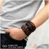 Bracelets de charme Trendy 5PC Hommes Bohème Mtilayer Cuir À La Main Tressé Feuille Étoile Corde Wrap Mâle Mode Plage Cadeaux Drop Livraison Otsvo