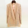 Abiti da donna Taglie forti Perle Perline Blazer Abito Donna Autunno Inverno Collo a scialle Abito lungo slim Nero Beige