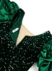 Plusstorlekar Elegant kvinnor Summer Evening Dress 4xl Sequin Shiny Green Luxury Lady Party Petal Kort ärm Kvinna