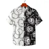 Chemises décontractées pour hommes Koszula Noir Blanc Patchwork Vintage Sukll Chemise imprimée Été Hommes Hawaïen Manches courtes Surdimensionné Plage Homme Hemd