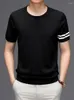 T-shirts pour hommes léger luxe été mélangé tricoté T-shirt à manches courtes col rond drapé rayé