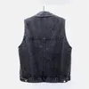 Kvinnors västar rippade denim Kvinnor Vest Coat Jeans Cowboy Waistcoat Kort ärmlös jacka Lapel Single-Breasted Patch Pockets Street