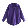 Camicette da donna Camicia autunno-primavera Colletto rovesciato viola Manica lunga Camicie monopetto larghe Top eleganti femminili chic