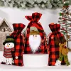 Boże Narodzenie Santa Sacks Buffalo Plaid Snowman Reindeer Candy Gift Gift Xmas Treats Torby Workstring Materiały na przyjęcie 913