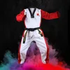 Andere sportartikelen Hoogwaardig Zwart Rood Blauw Volwassen kinderen Taekwondo TKD Uniform Training Karatepakken Borduuruniformen Poomsae Dobok WTF goedgekeurd 230912