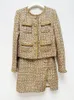 Women's Wool Blends Autumn and Winter Camel Gold Tweed Crew Neck Coat Female Fashion Single-Breasted Commuter's All-Matching Jackets Women 230912