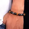 Bracciale in ematite con occhio di tigre, regolabile manualmente, per uomini, gioielli con pietre energetiche per la perdita di peso