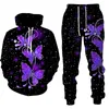 Men's Tracksuits Elegant Butterfly 3D Printed Men Women Tracksuit Sets Casual Hoodie And Pants 2pcs Oversized Pullover Fashion Clothing
