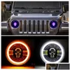 1Pc 7Inch Led Koplamp Rgb Hi/Lo H4 Licht Halo Ring Hoek Ogen Lamp Voor Samurai offroad Drl Koplamp O3W0 Drop Levering Dh7Vb