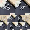 Earrings Necklace Gray Pearl Bridal Jewelry Sets Drop With Cz Stone 925 Sier Women Ring Set Delivery Otqgb