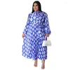 Plus Size Dresses WSFEC L-4XL 2023 Fall Women Clothing Fashion Printing Long Sleeve Pleated Lack Loose Casual Elegant Dress