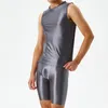 Men's Thermal Underwear Glossy 2 Pieces Set Sexy Silky Transparent Suit Shorts Vest Body-building Underpants