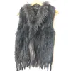 女性のベストニット本物のウサギ毛皮のベスト女性ファッションリアルファーベストレディースの袖なしの秋の毛皮ゼイ230912のためのタッセル