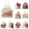 Förkläden rosa rosblomma mönster kök ärmlös bomullslinne haklappar 53 65 cm hushållskvinnor städning av matlagning förkläde 464241951