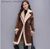 Fourrure pour hommes Fausse Fourrure Femmes Fourrure Femmes Agneaux Laine Manteau Femme Moyen Long Épais Chaud Shearling Manteaux En Daim Vestes En Cuir Automne Vêtements De Sortie D'hiver L230913