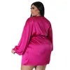 Robes de grande taille robe en Satin automne 4XL 5XL Fuchsia à manches longues col en V Sexy dames discothèque pansement pour la fête