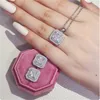 Handgemaakte roze diamanten sieraden set 925 Sterling Siler Party Wedding Oorbellen Ketting voor vrouwen Bruidsbelofte sieraden