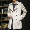 Men's Trench Coats Coat Men Long No Hood Notch Lapel Double Breasted Casual Peacoat Lightweight Thin Fall 230912