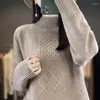 Kvinnors tröjor Autumn och Winter Wool Knit Sweater Half High Collar Solid Diamond Pullover Soft Trendy Blue