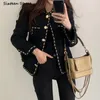 Jaquetas femininas botão dourado jaqueta de lã mulher inverno único breasted bolso elegante tweed colheita casaco coreano escritório de negócios outerfit outono 230912