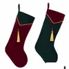 Dekoracje świąteczne Red Green Veet Stocking z Tassel Decoration Socks Nowy arrvial Zestaw 2 szt. 266f Drop dostawa domowy ogród festki dhbzc