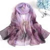 Scarves Multiple Colour Gradient Color Rose Flower Chiffon Georgette Scarf Women Foulard Lotus Leaf Long Shawl Summer Bandana Elegant 230831