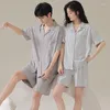 Kvinnors sömnkläder par pajamas Set Cotton Short Sleeve Men's Summer Leisure Women 2023 Simple Solid Color Soft Home Clothes Pijama Suit