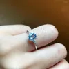 Cluster Anéis JHY Jóias Sólido 18K Ouro Branco Natureza 0.75ct Azul Aquamarine Gemstones para Mulheres Fine Jewelry Presentes