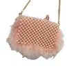 Bolsos de noche Faux pelaje perla embrague para mujeres mujeres hechas a mano rosa cubierta de cuentas de la cena bolsos de mano femenino lindo hombro2496402