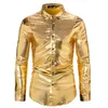 Men's Casual Shirts Mens Autumn Long Sleeve Contrast Button Shiny Sexy Shirt Nightclub Sequin Down Disco Fashion Tshirts 230912