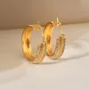أقراط طوق الذهب الفولاذ المقاوم للصدأ للنساء دائرة كبيرة الدائرة حلقات أذن أذن أبيض Zircon steampunk المجوهرات المجوهرات