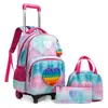 Okul çantaları çocuk tekerlekli çanta seti kızlar için roller haddeleme bagaj sırt çantası arabası