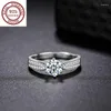 Alyans Amerikan Yay Tasarımı S925 STERLING Gümüş Moissanit Evlilik Teklif Simülasyonu Crown Diamond Ring Kadın Lüks Takı