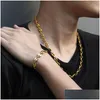 Boucles d'oreilles Collier En Acier Inoxydable Grains De Café Bracelet Ensemble Pour Hommes Femmes 7/9/11 Mm Couleur Or Marina Lien Chaîne Ensembles De Bijoux Lks252 Dr Dh1S2