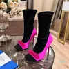 Satin Stretch Suede Stiletto Heels Ankle boots crystal beaded decorative square toe side zipper fashion boots Women's Luxury Designer