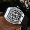 Richarmilles Horloges Mode Collectie Horloge voor Mannen Sport Horloge Transparante Wijzerplaat Quartz Siliconen Band Vp9z Cy