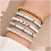 Bracelets de charme Colorf Lettre d'amour empilable pour femmes Argile douce Y Superposition de perles d'amitié Bracelet Boho Bijoux Cadeau Drop Deliv Dhsvd