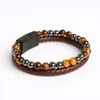 Men Leather Wrap Mulitlayer Bracelet Tiger Eye Lave Natural Stone kralen armbanden mode sieraden cadeau