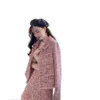 Kurtki damskie leiouna jesienna różowa tweed żeńska płaszcz dla kobiet garnitury elegancki styl towarzyski garnitur dwuczęściowy zestaw Chanda263m