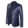 Leather Blazer Jacket For Men Fashion Loose Lapel Leather Suit Plus Size Black Blue1262h