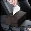 Car Tissue Box Holder Nappa Leather Center Console Armrest Napkin Sun Visor Backseat Case With Fix Strap Drop Delivery Dhsfj