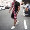 Herrspårar Summer Beach Set Tryck på kort ärm T-shirts Shorts Tvådelat Casual Tracksuit Men Street Fashion Outfits 2 PC Sportswear