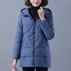 Trench da donna 2023 Inverno Corea Elegante con cappuccio Solid Zipper Parka Ladies Fashion Casual Loose Cotton imbottito Top A26