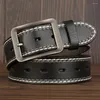 Belts 3.8CM Fashion Men Genuine Leather Luxury Designer Vintage Thread Waist Belt For Jeans Cinturon Cowboy Hombre Drop