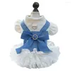 Dog Apparel Charming Pearl Princess Dress Easy To Wear Bow Tie Decorative Pet With Traction Ring