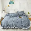 100% Cotton Bedding Set Korean Style Double Layer Ruffle Solid Color Princess Quilt/Duvet Cover Bed Skirt Pillowcases