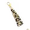 Leopard Snake Print Key Chain Pu Leather Tassel Keychain Pendant Ladies Bag Charm smycken Tillbehör Drop Leverans